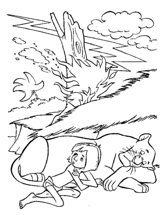 Раскраски с Маугли  для детей  Спящие  Маугли и Багира