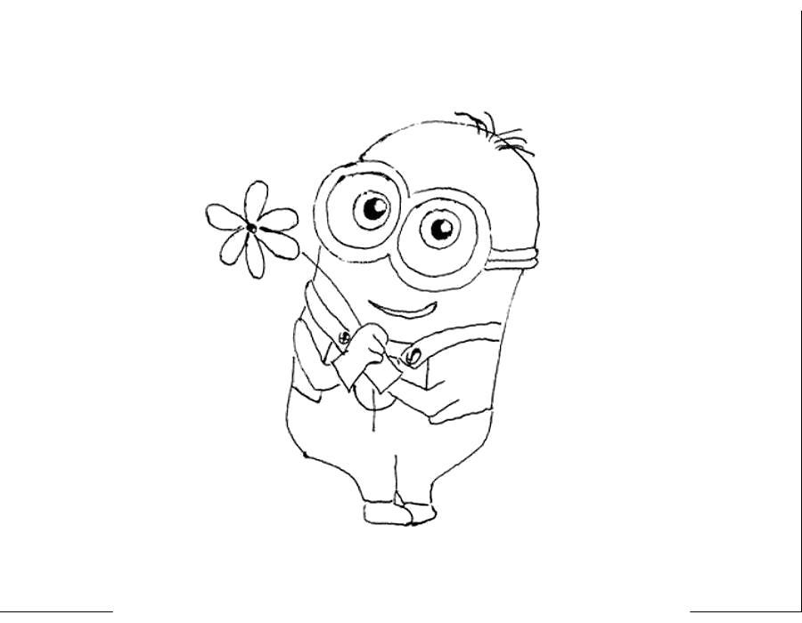 Раскраски для детей по комедийному мультфильму Гадкий Я  Раскраски миньоны с цветочком