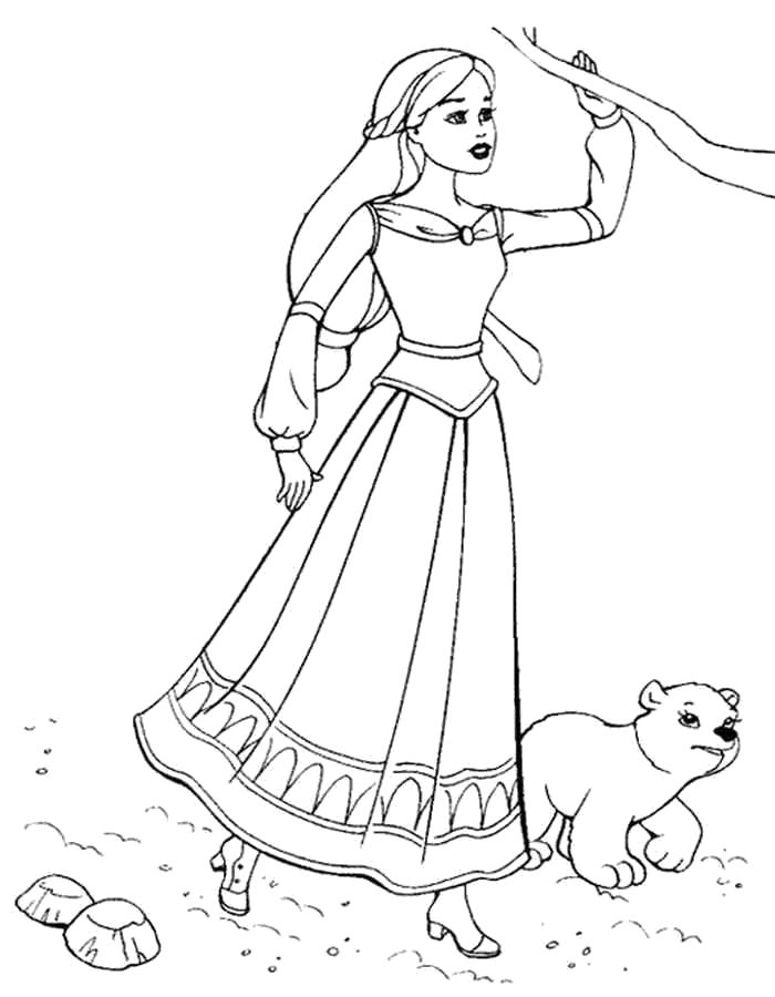 Раскраски с барби по серии мультфильмов  для девочек  Раскраски Барби с медвежонком