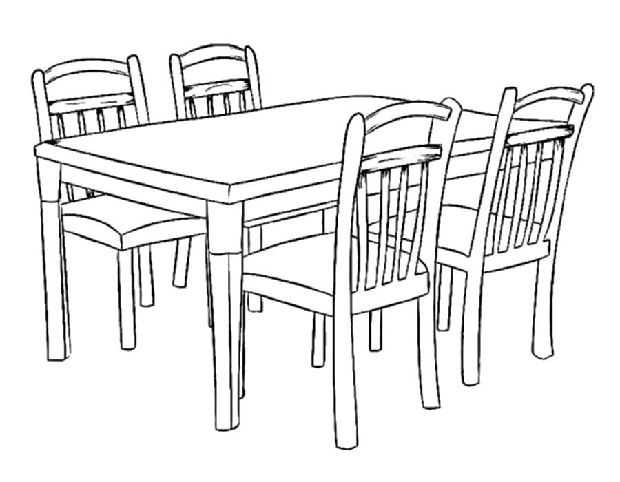  Раскраска мебель, стол со стулами