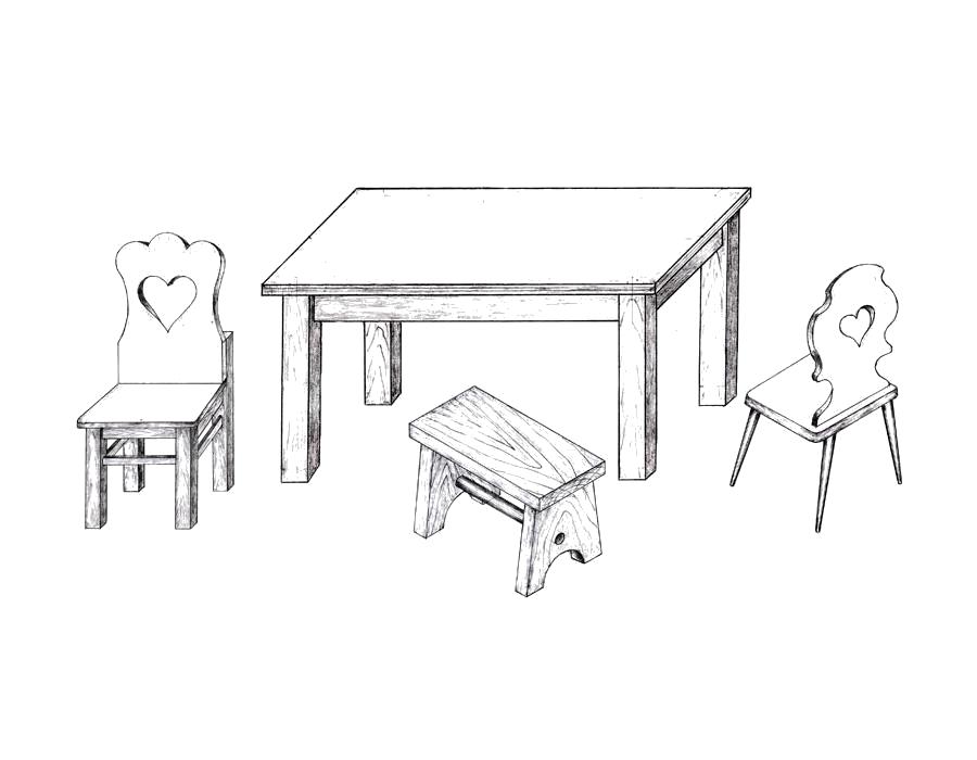  Раскраска мебель. детский стол со стульями