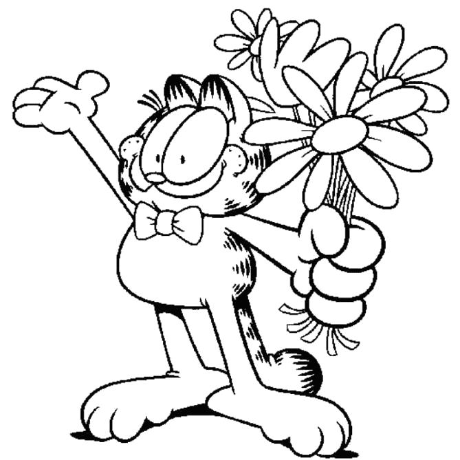 Раскраски про приключения кота Гарфилда для детей  Гарфилд с цветами