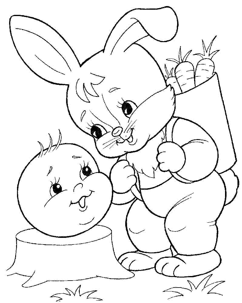 Раскраски про колобка для самых маленьких  заяц и колобок
