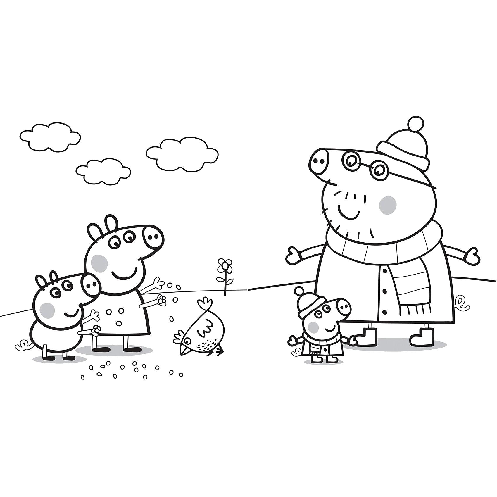 Познавательные и забавные раскраски для детей про свинку Пеппу  Свинка Пеппа и ее семья гуляют