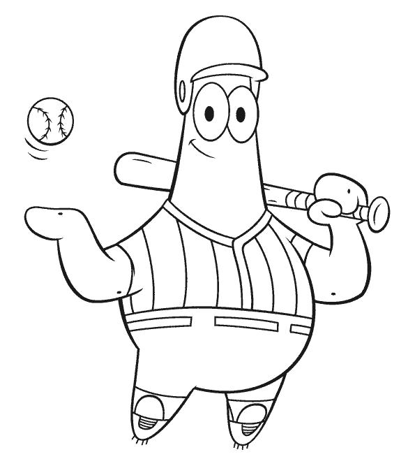Раскраски Спанч Боб для малышей  Бейсболист патрик
