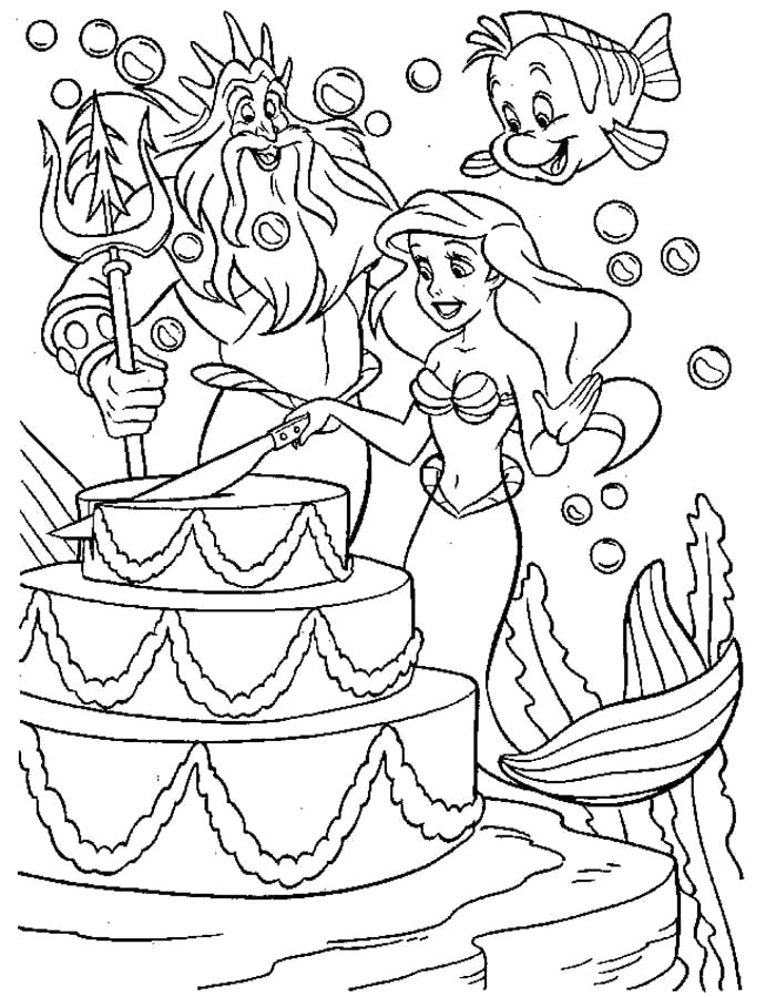 Раскраски по мультфильму русалочка для девочек  День рождения