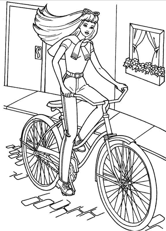 Раскраски с барби по серии мультфильмов  для девочек  барби на велосипеде ведет здоровый образ жизни
