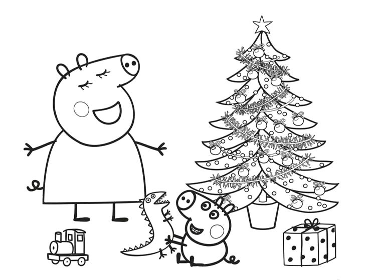 Познавательные и забавные раскраски для детей про свинку Пеппу  Новый Год