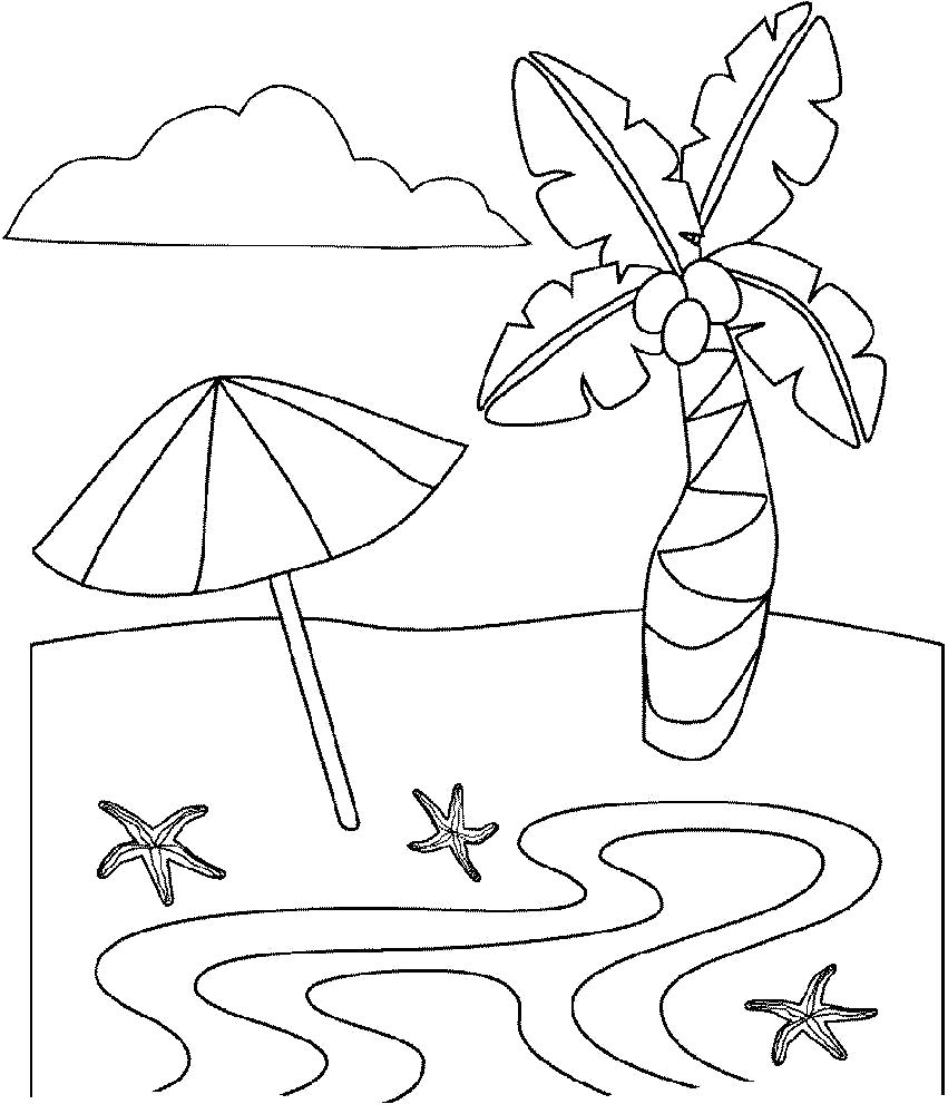 Раскраски облака для школьников, раскраски для начальной школы облака, природные явления  пальма, зонт, морская звезда, речка, облако
