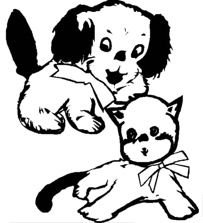 Раскраски домашних животных, раскраски с домашними любимцами, питомцы раскраски  Котёнок и щенок