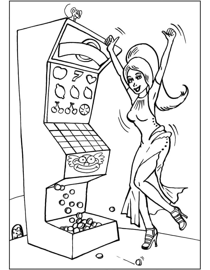 Раскраски с барби по серии мультфильмов  для девочек  Раскраски Барби играет в игровые автоматы