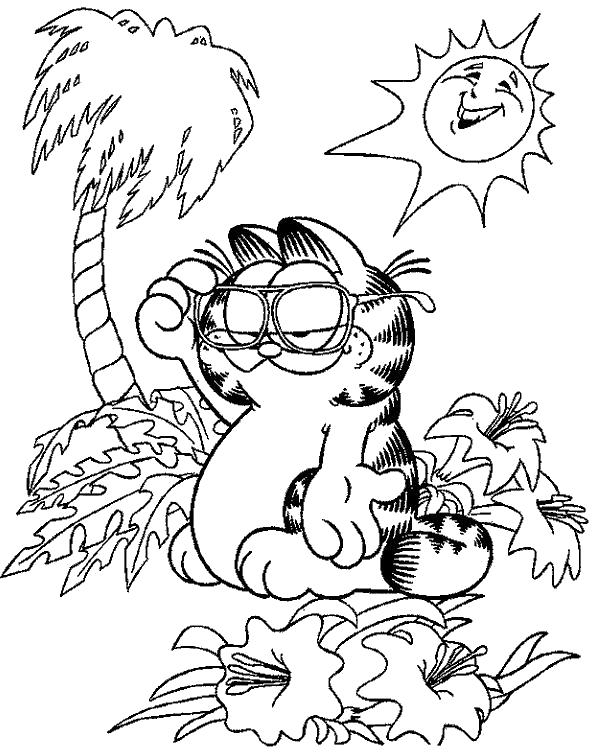 Раскраски про приключения кота Гарфилда для детей  Гарфилд на острове