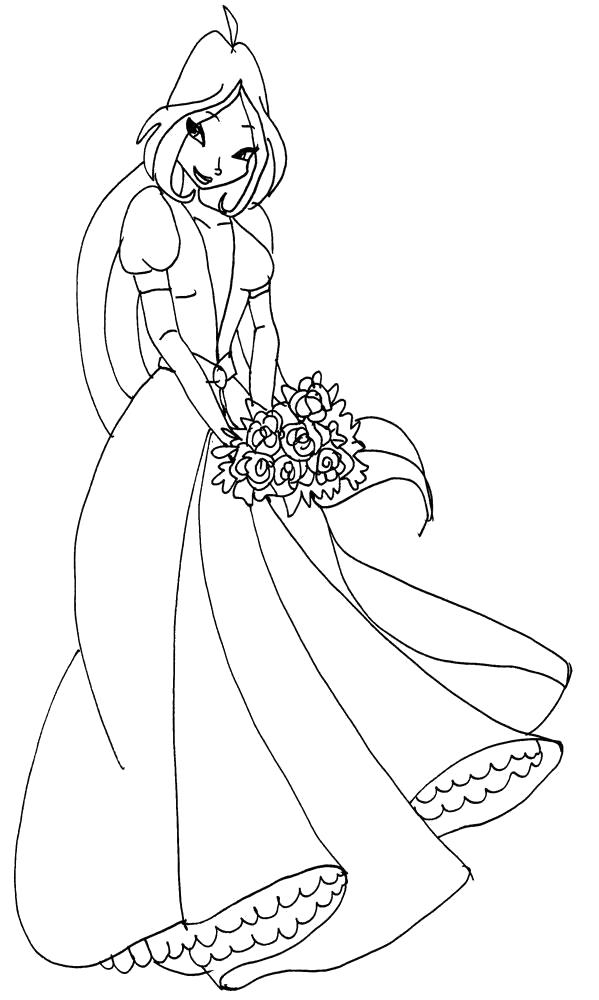 Раскраски для девочек по мультфильму Винкс  Флора в платье 
