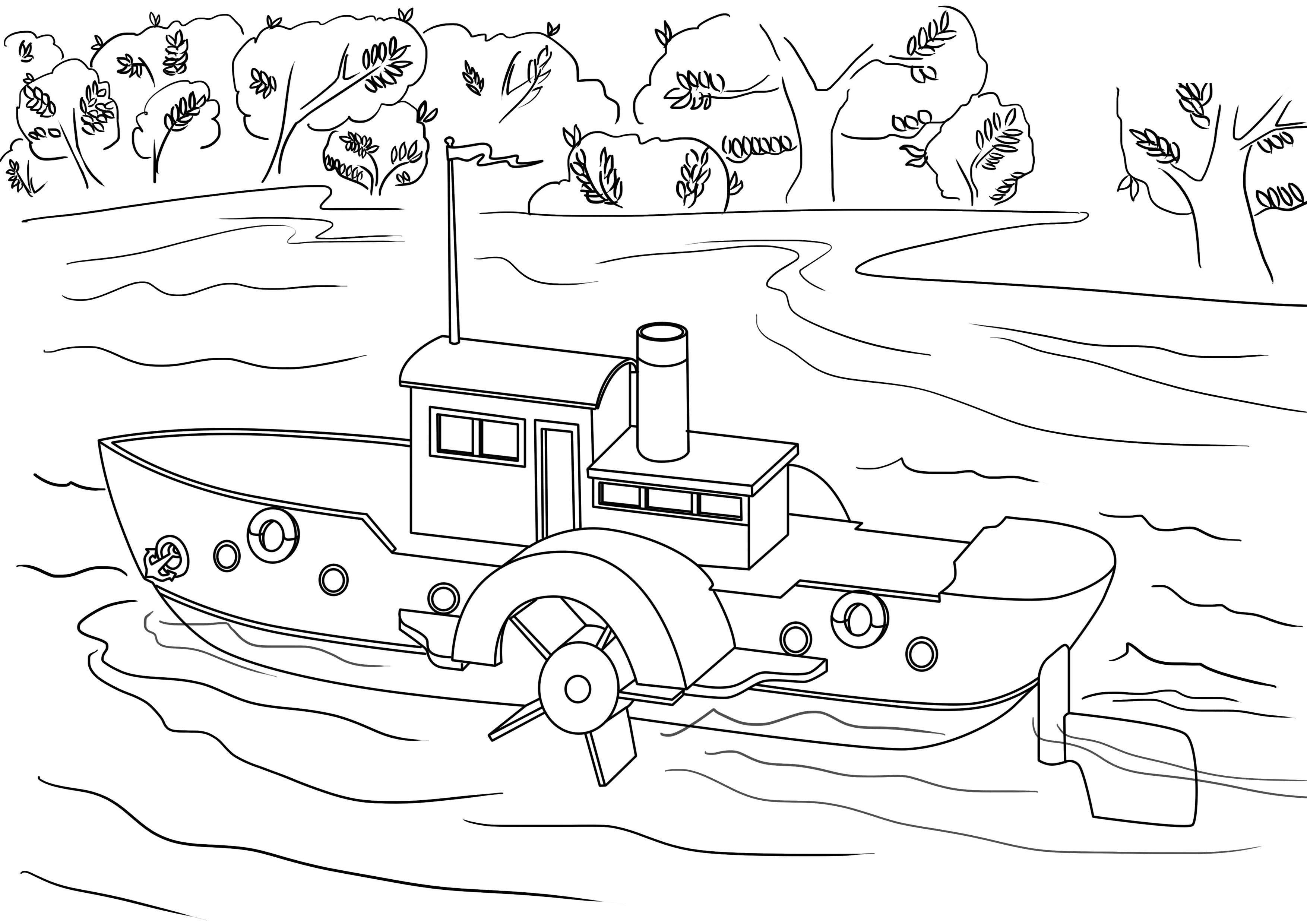 яхта  Раскраски с природой, раскраски река для детей, раскраски для школьников и подростков