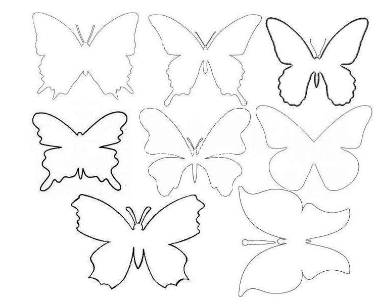 бабочки  Раскраски контуры насекомых для вырезания из бумаги для малышей