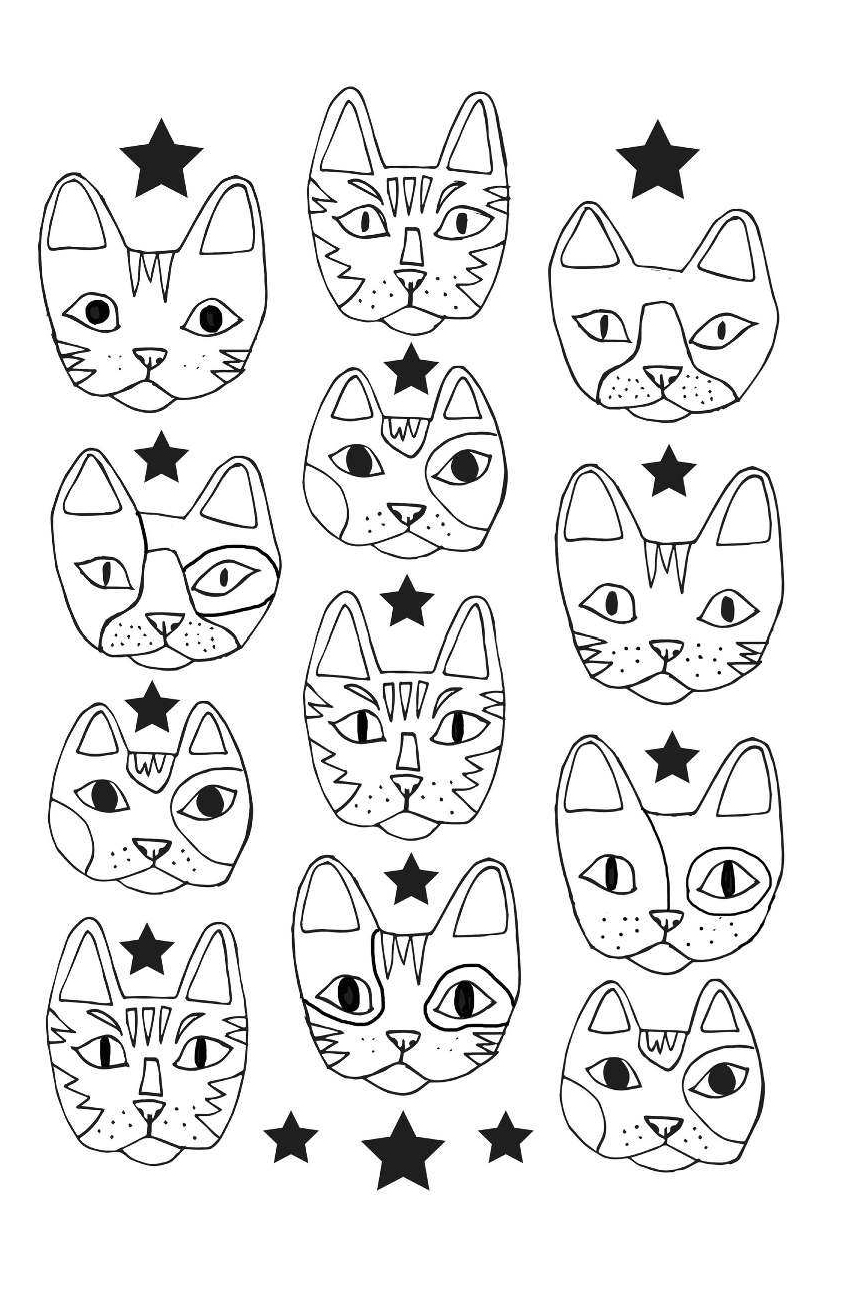 Раскраски антистресс для взрослых, снимающая стресс кототерапия в раскрасках. Милые кошки в раскрасках, использующиеся в качестве арт-терапии для взрослых.   