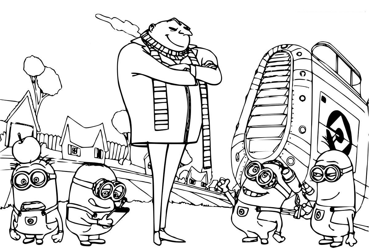  раскраски с Миньонами для детей и взрослых   раскраски на тему мультфильма Миньоны для мальчиков и девочек. Интересные раскраски с персонажами мультфильмов про Миньонов для детей и взрослых 