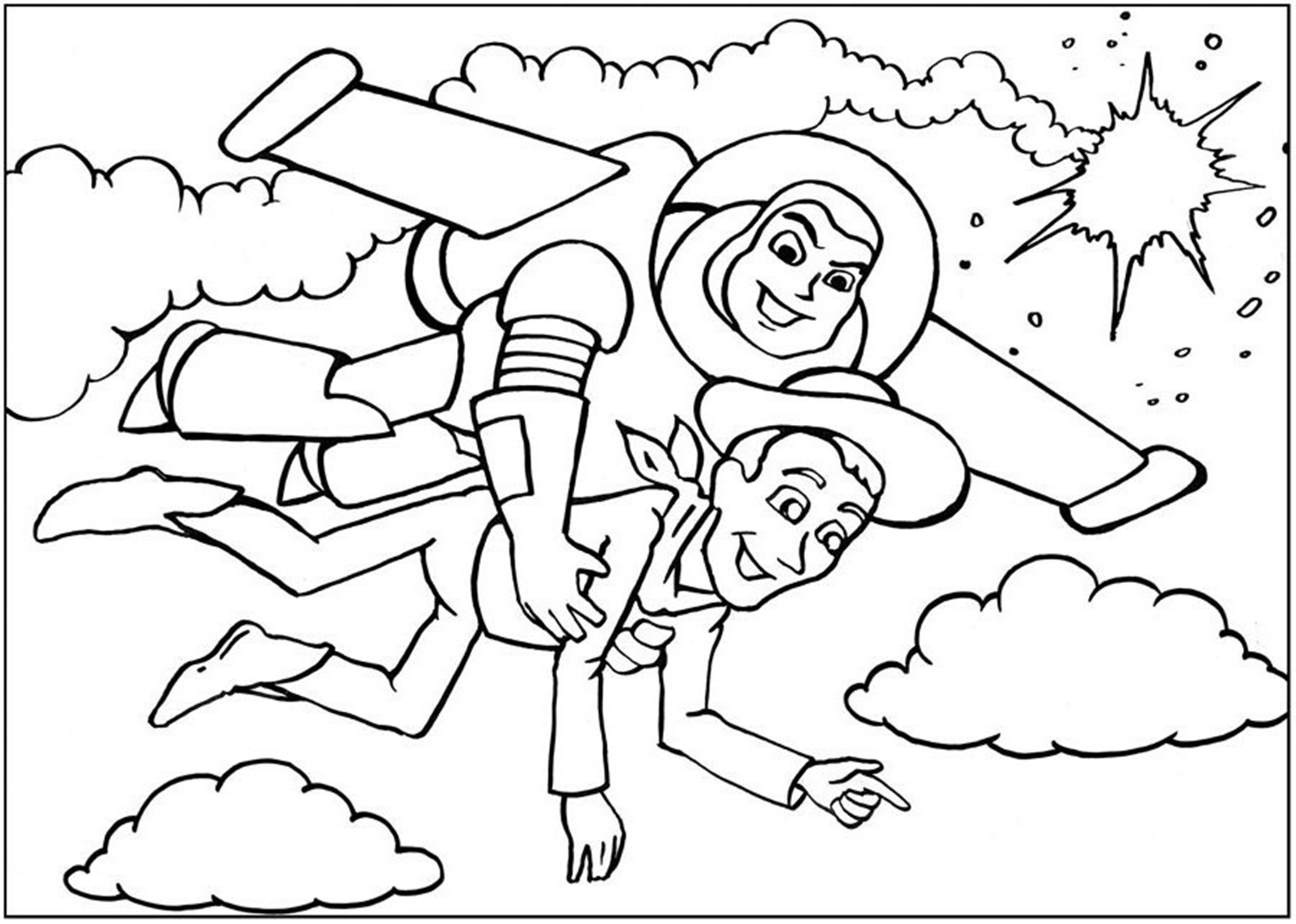 Раскраска с героями сказок Базом Лайтером И Шерифом для детей . Интересные раскраски с героями сказки История игрушек . Раскраски для мальчиков и девочек из Истории игрушек