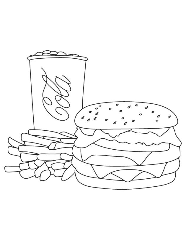 Раскраски на тему еда. Данная подкатегория включает в себя раскраски на тему фаст фуд, вредная пища. Рскраски с бургерами, сэндвичами, пиццей, хот догами.         