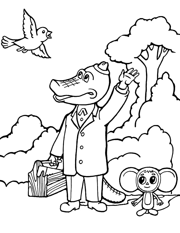 Старая добрая раскраска из мультфильма Чебурашка и Крокодил Гена . Раскраска для мальчиков и девочек с героями любимой сказки Чебурашкой и Крокодилом Геной     