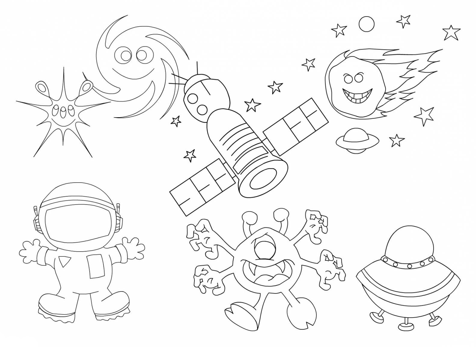 Раскраски на тему планеты, ракеты, космос. Раскраски со звездами, кометами, космонавтами.   