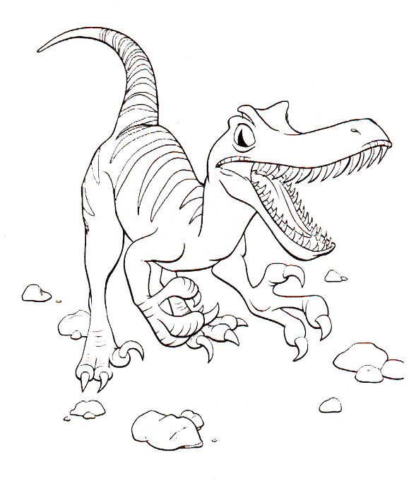 Диноазавр раптор Скачать и распечатать раскраску динозавра раптора