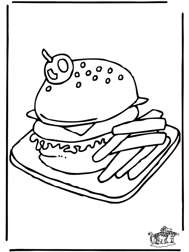 Раскраски на тему еда. Данная подкатегория включает в себя раскраски на тему фаст фуд, вредная пища. Рскраски с бургерами, сэндвичами, пиццей, хот догами. 