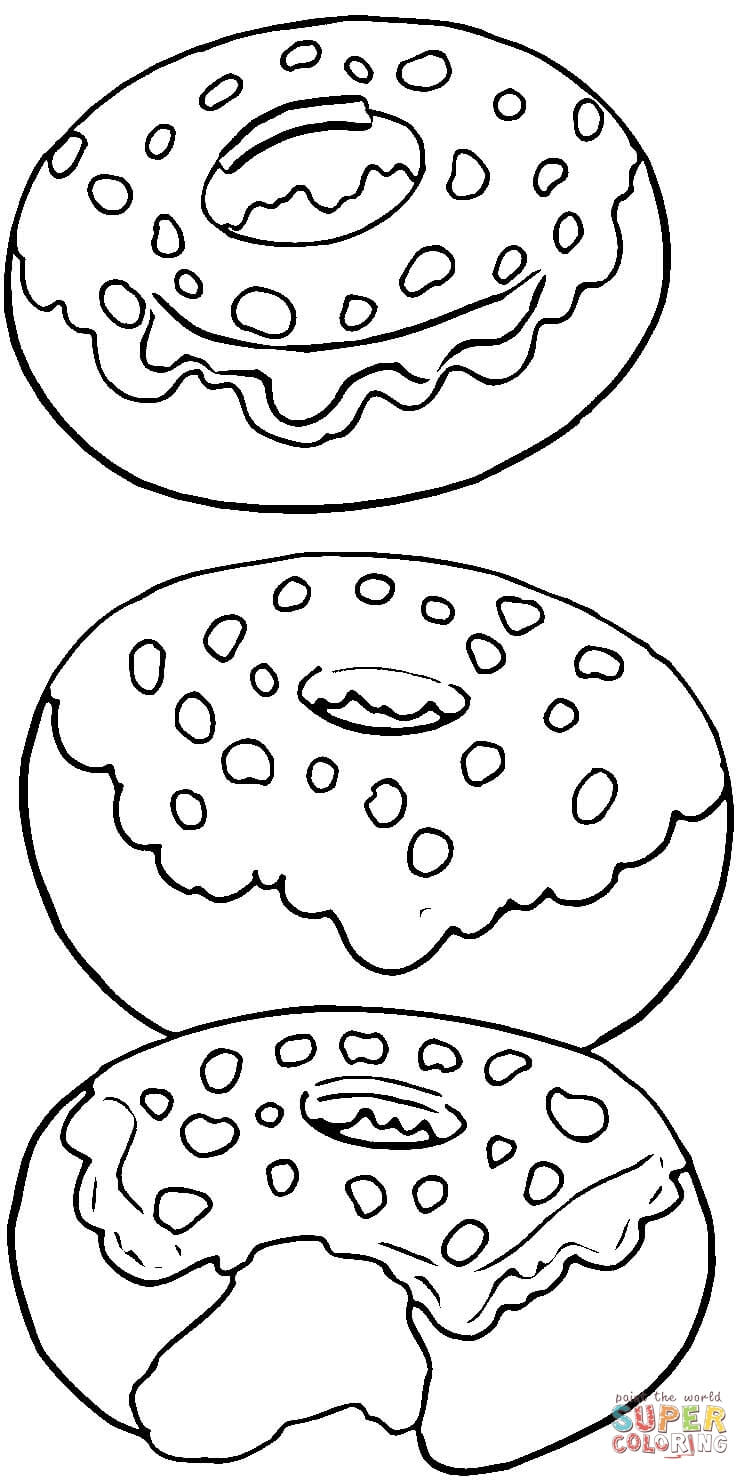 Красивые раскраски на тему еда для детей. Разнообразные пончики в раскрасках. Раскраски с изображением различных сладостей, в частности пончиков. Раскраски с едой для детей. 