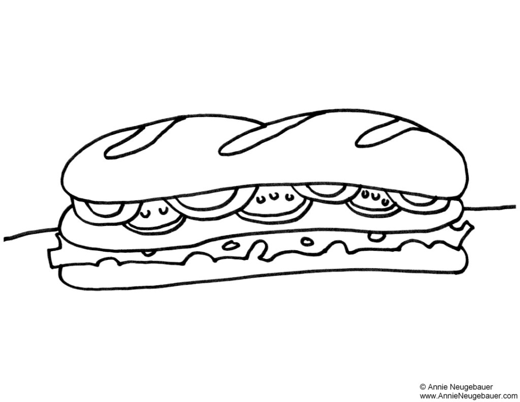 Раскраски для детей на тему еда. Раскраски с сэндвичами.      Раскраски на тему еда. Раскраски для детей и малышей на тему еда, с изображениями аппетитных сэндвичей. 