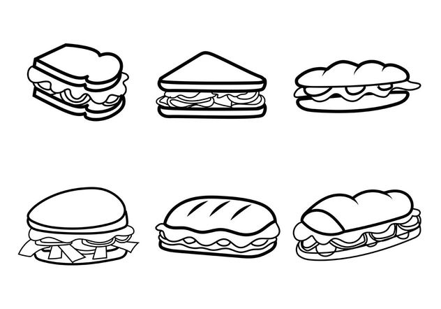 Сэндвичи. Еда. Раскраски на тему еда.  Сэндвичи. Еда. Раскраски на тему еда. Раскраски для детей и малышей на тему еда, с изображениями аппетитных сэндвичей. Раскраски с едой.
