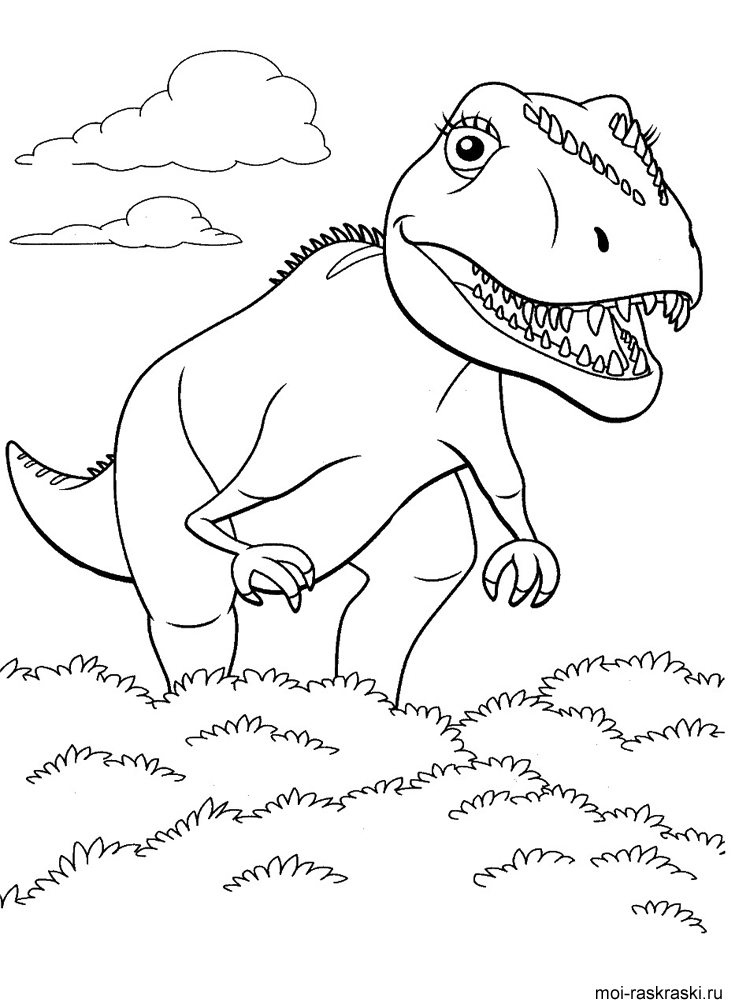 Раскраска Поезд динозавров. Распечатать картинки для детей бесплатно.