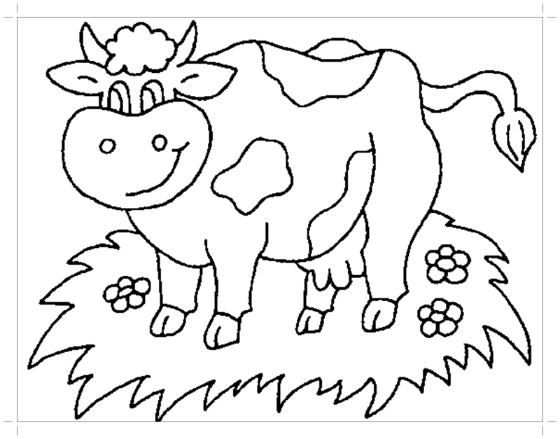 Раскраска корова с сеном