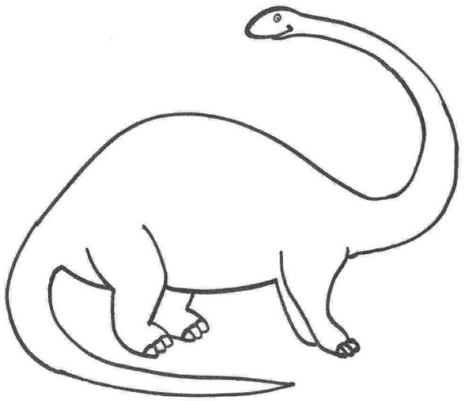 Бронтозавр динозавр с длинным хвостом и длинной шеей. Скачать раскраску онлайн и распечатать