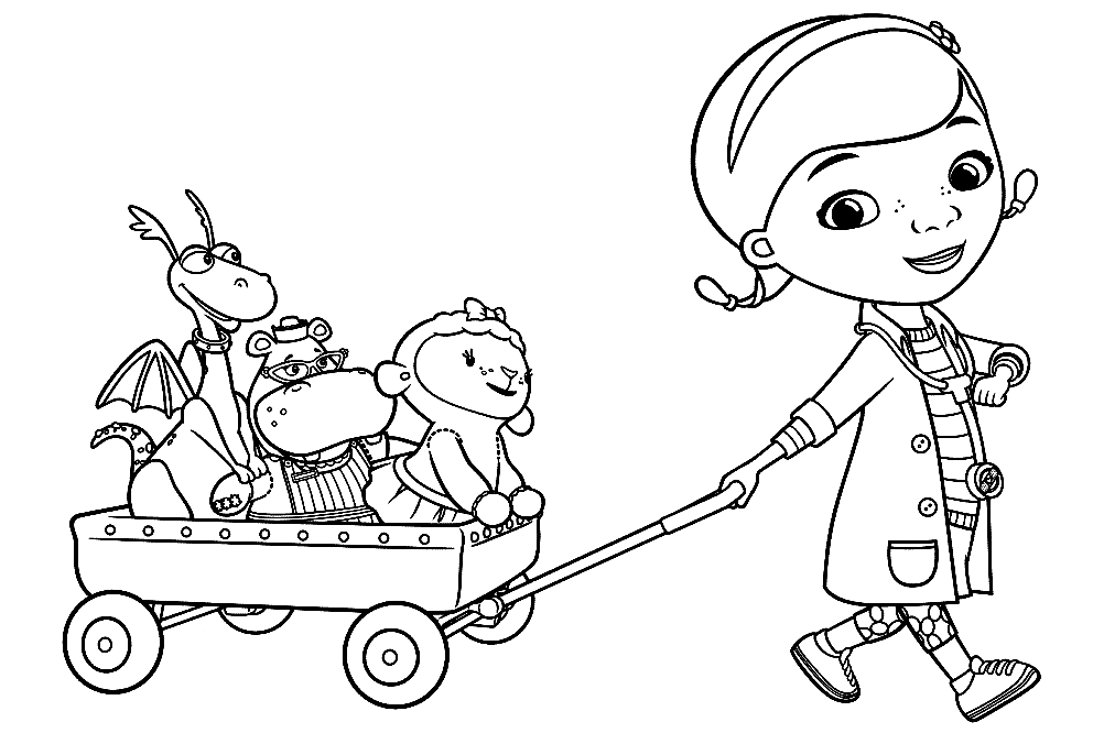 раскраски на тему мультфильма Доктор Плюшева для мальчиков и девочек. Интересные раскраски с героями мультика про Доктора Плюшева для детей 