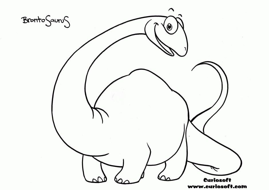 Раскраска динозавра с длинной шеей Бронтозавр динозавр с длинным хвостом и длинной шеей. Скачать раскраску онлайн и распечатать