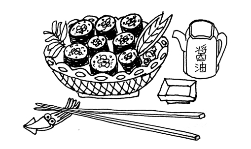 Суши. Еда. Раскраски с суши. Раскраски для детей на тему еда. Раскраски, изображающие суши, роллы. 