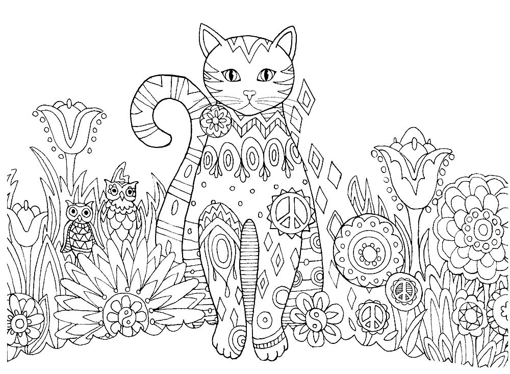 Раскраски на тему кошки. Раскраски для детей и взрослых на тему животные, кошки. Раскраски с кошками, помогяющие снять стресс. 