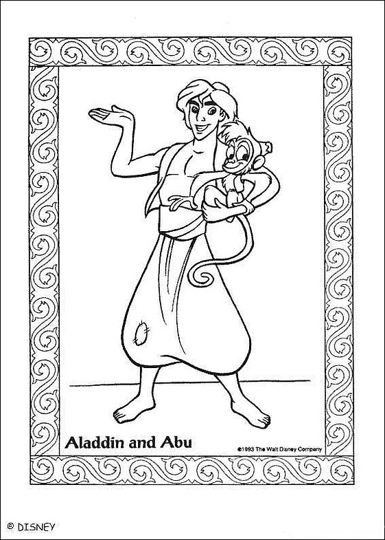  раскраски на тему мультфильма волшебная лампа Аладина для мальчиков и девочек. Интересные раскраски с персонажами мультика про Аладина для детей 