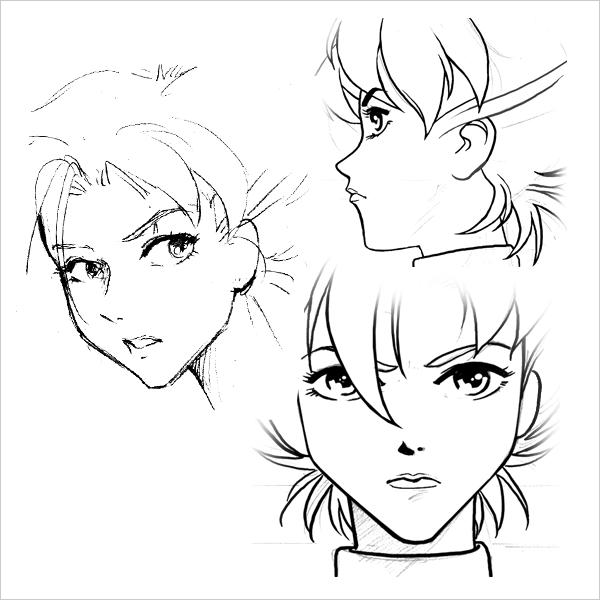Раскраски девушек из аниме  Аниме девушка. Три поворота головы
