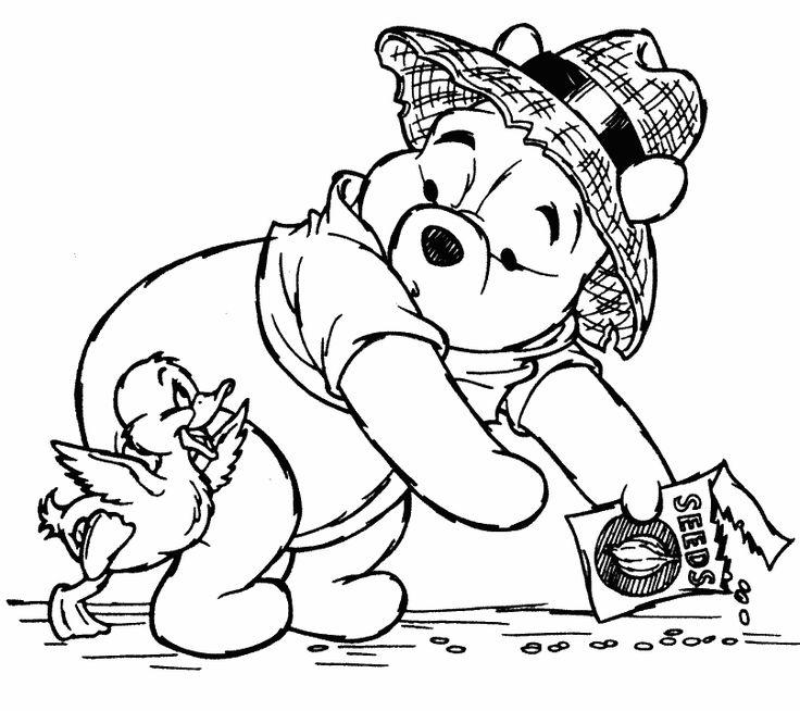 Раскраски из зарубежного мультфильма про Винни Пуха и его друзей для самых маленьких   Раскраски винни пух сеет семена