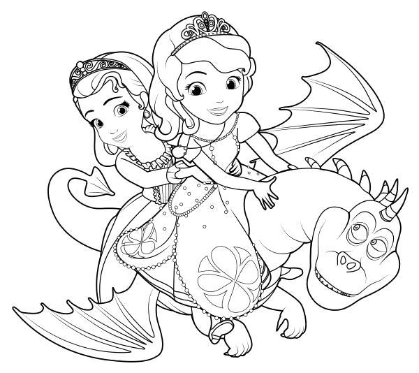  Раскраски принцесса София с подругой летит на драконе