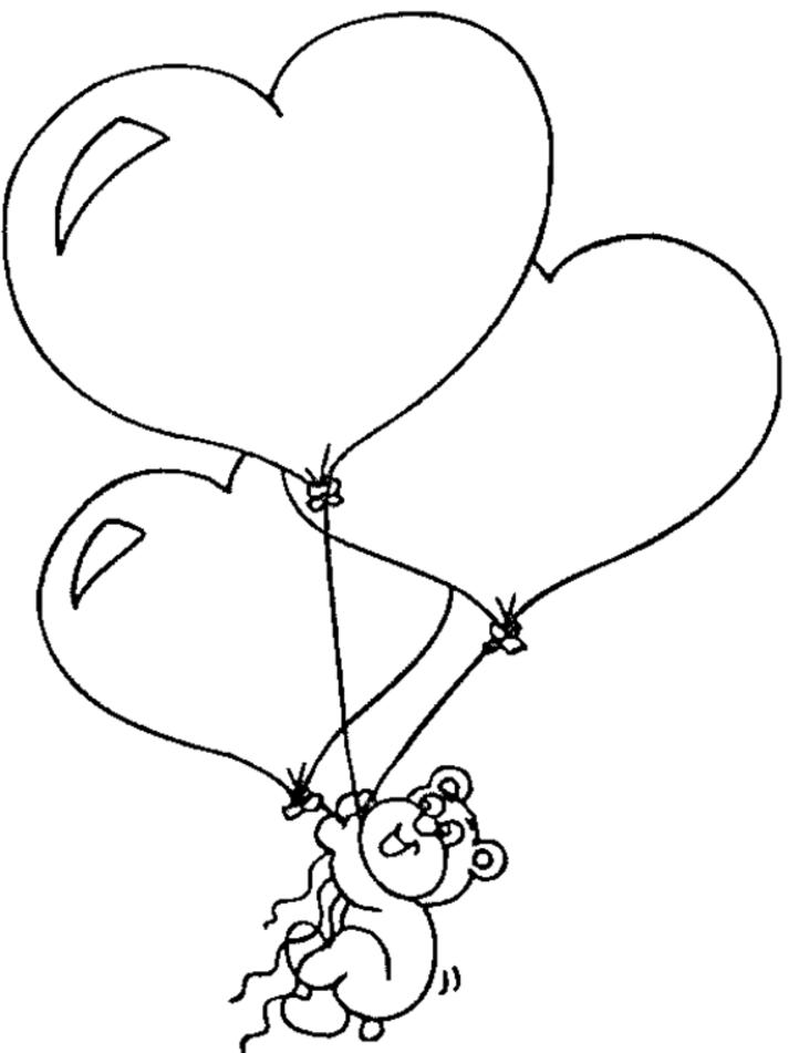  Раскраска Мишка Тедди летит на воздушных шариках в виде сердца