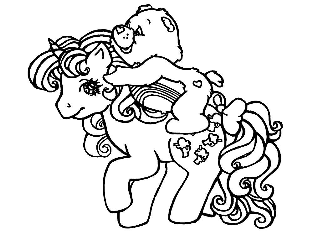 Раскраски с пони из мультика дружба это чудо, май литл пони, добрые раскраски для малышей  Раскраска мишка Тедди и май литл пони