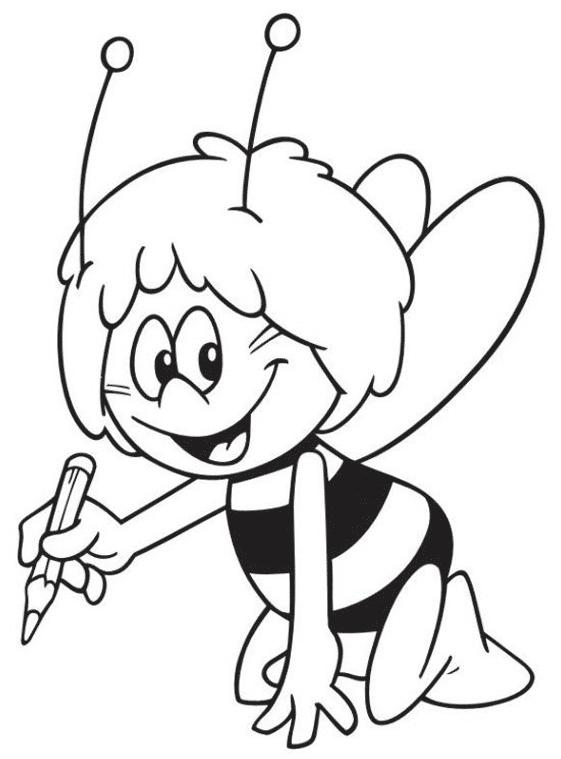 Раскраски по мультфильму пчелка Майя  Раскраски пчелка рисует карандашом 