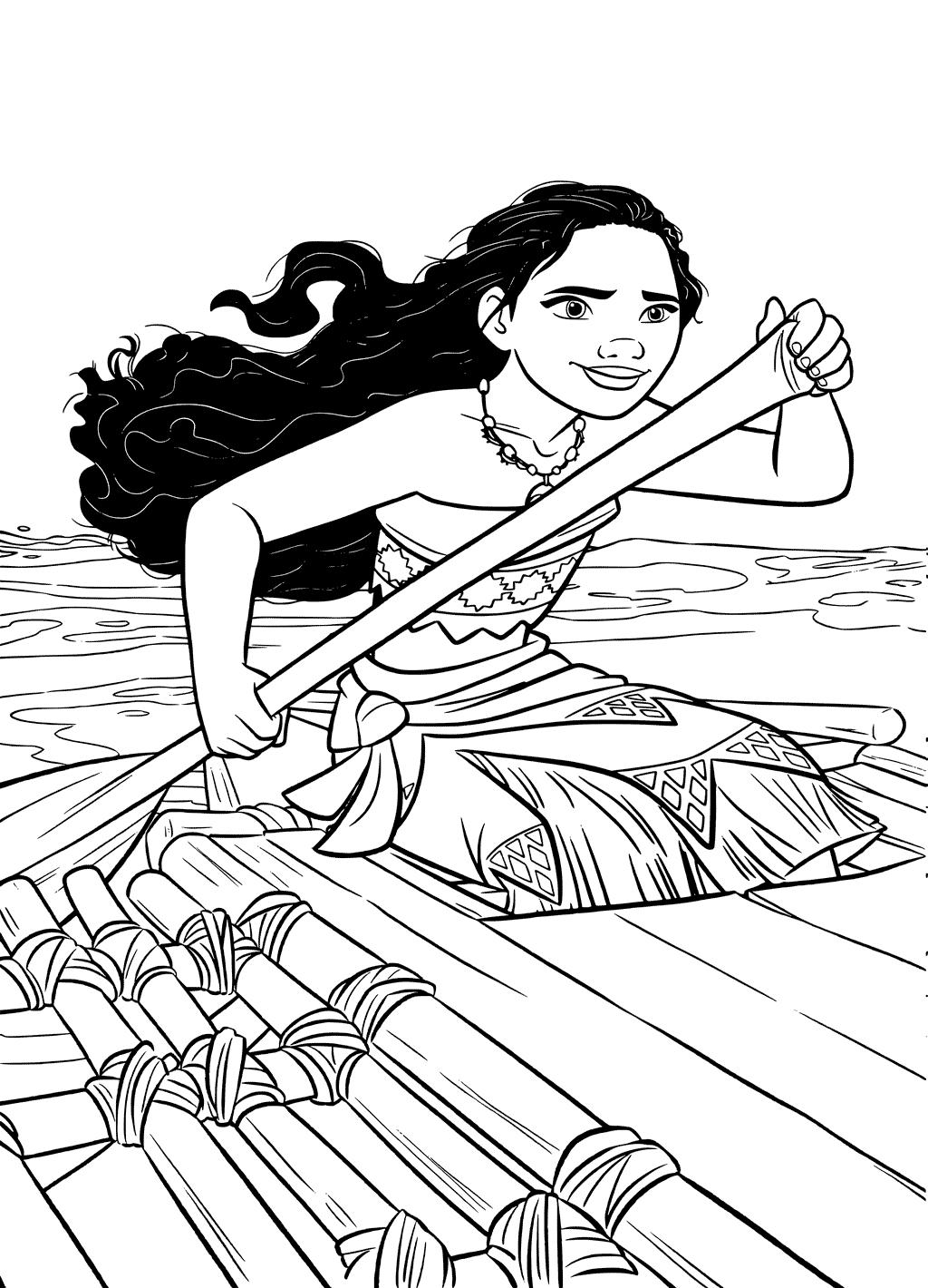Раскраски к современному мультфильму Моана для детей  Раскраска Моана с веслом в руках