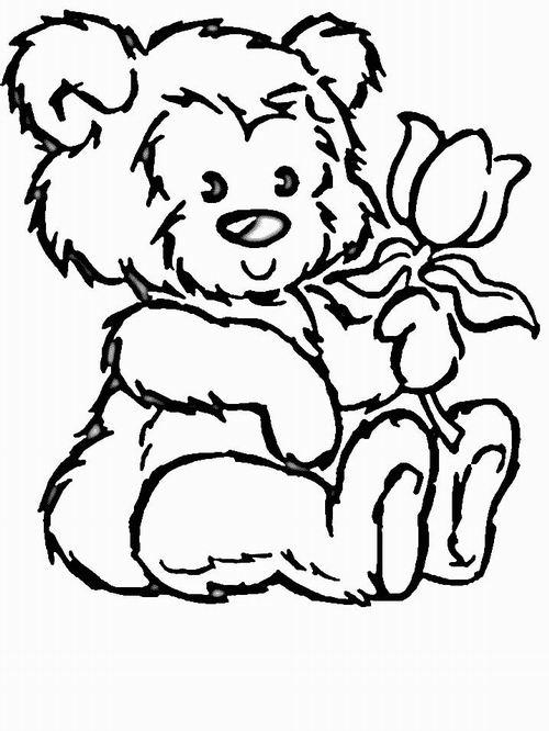  Раскраска мишка Тедди с тюльпаном