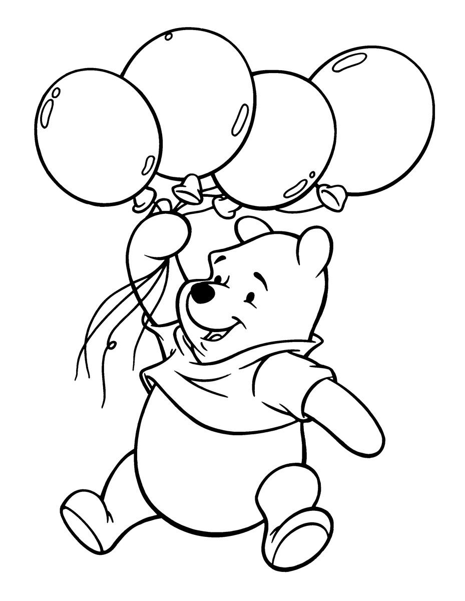 Раскраски из зарубежного мультфильма про Винни Пуха и его друзей для самых маленьких   Винни пух летит на воздушных шарах