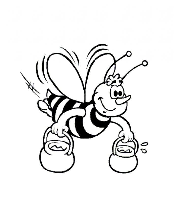 Раскраски по мультфильму пчелка Майя  Раскраски пчелка летит с бочонками меда 