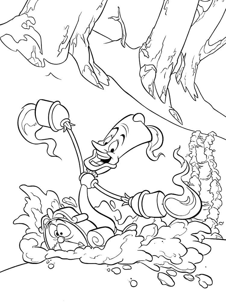 Раскраски из мультфильма Красавица и чудовище для детей  Раскраска по мультфильму красавица и чудовище. Подсвечник и часы в сугробе