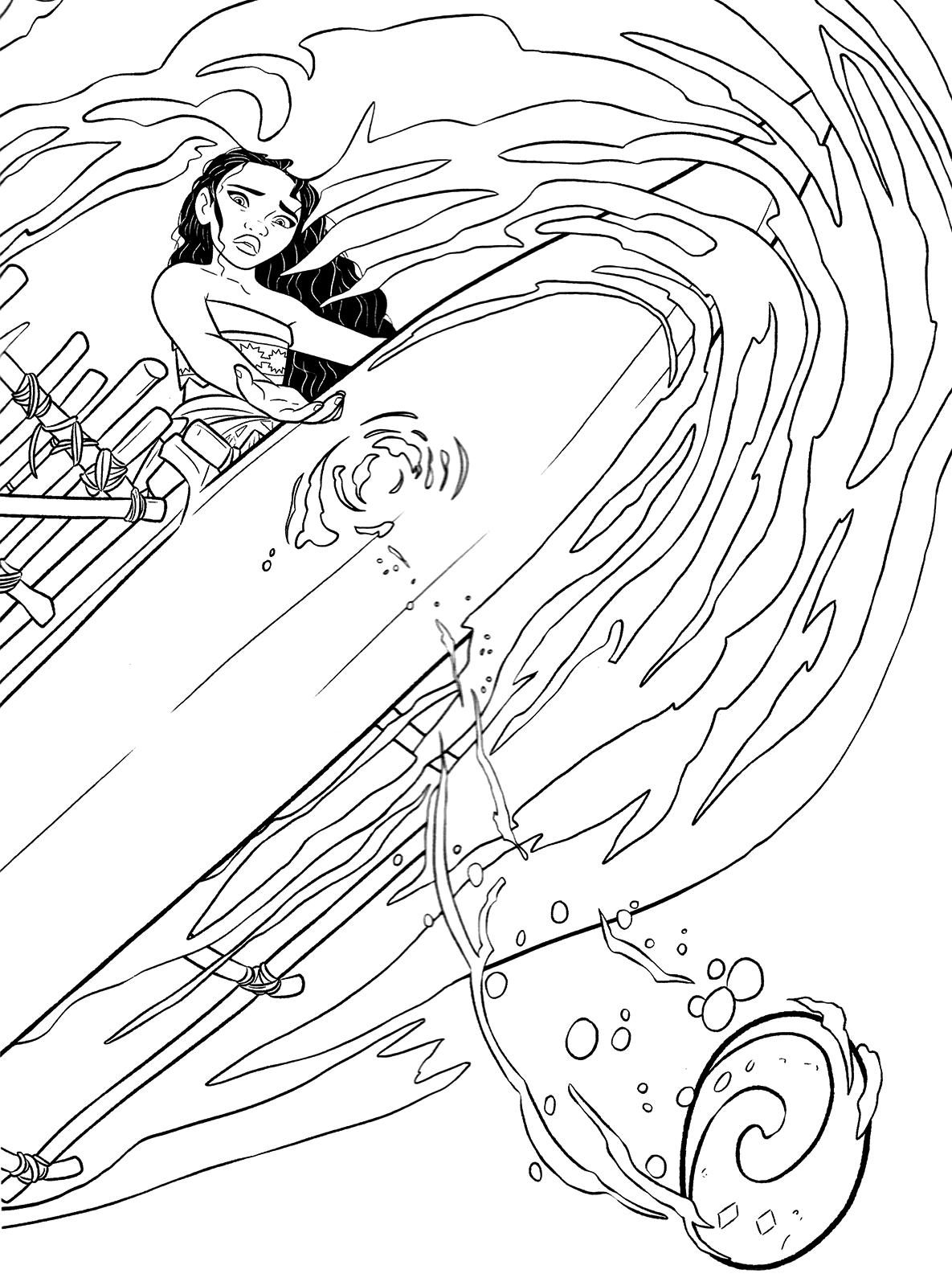 Раскраски к современному мультфильму Моана для детей  Раскраска принцесса Моана вид из под воды